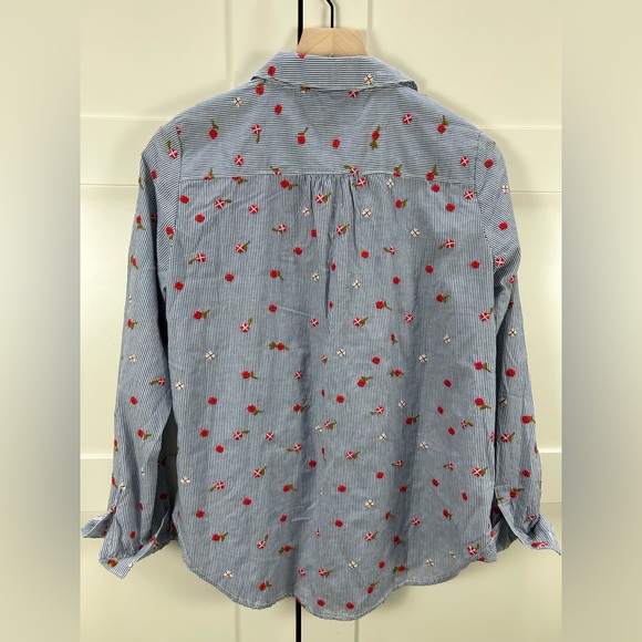 Maeve Anthropologie Embroidered Floral Button Down Shirt Size 6 NWT blue stripe - Picture 5 of 15